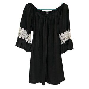 Win Win Women's Black w/White Lace Wide Top 3/4 Long Sleeve Tunic Size L/XL